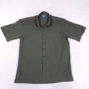 MOST Shirt Mens Large Short‎ Sleeve Button Down Pocket Olive Green Modal Blend